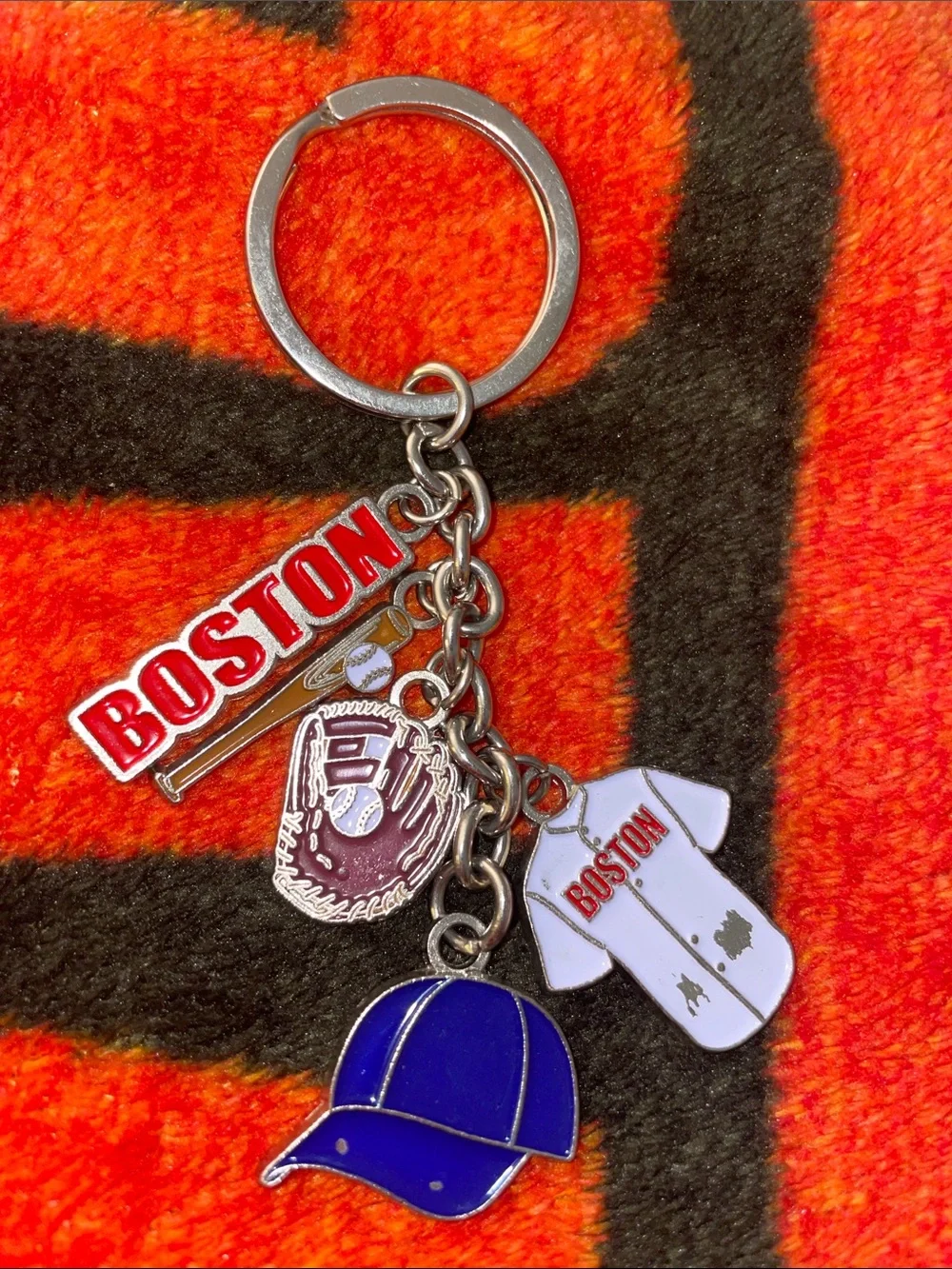 Boston Red Sox Charm Key Ring with Blue Cap & White Jersey